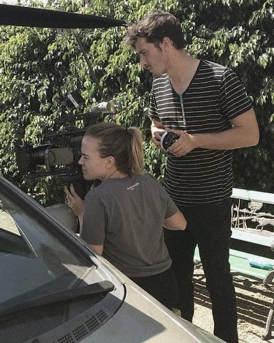 Heather filming on set in New York
